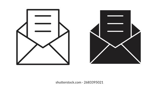 Pacote de estilo plano e traçado de ícone de abertura de envelope em plano de fundo branco. Ilustrações vetoriais