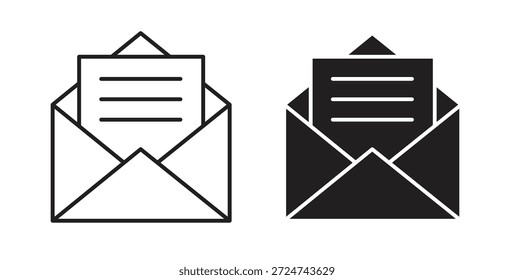 Envelope aberto ícone vetores simples em preto, adequado para projetos