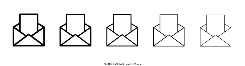Ícone de abertura de envelope. Coleção de ícones de linha fina para interface do usuário da Web.