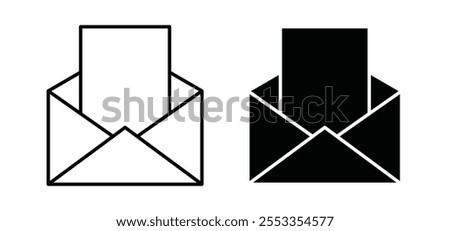 Envelope open icons in black filled and outlined style