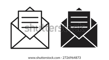 Envelope open icons in filled, thin line, outline and strokes