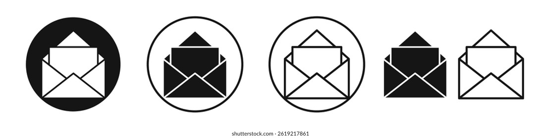 Envelope open icons set in solid black and stroke line style