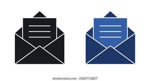 Envelope open icons set vectors black and colored style