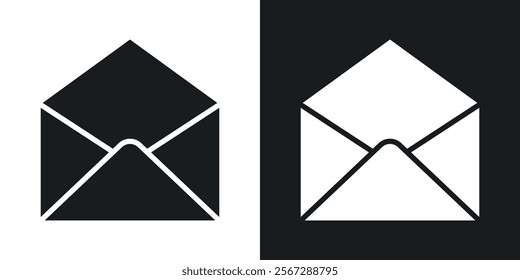 Envelope open icons in solid black and white colors