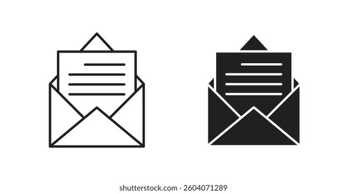Envelope open icons in solid black and outlined style