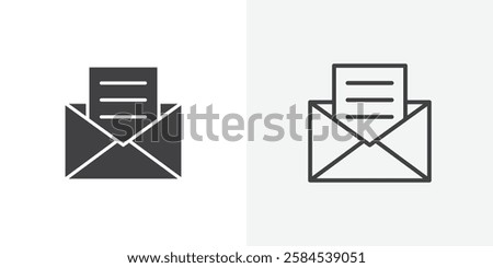 Envelope open icons vectors illustrations in black fill and liner versions