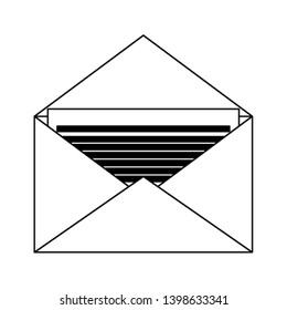 Envelope open with letter symbol in black and white