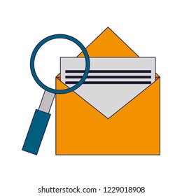 Envelope open open and magnifying glass