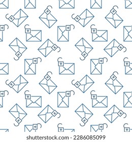 Envelope with Open Padlock vector Email Security concept seamless pattern in thin line style