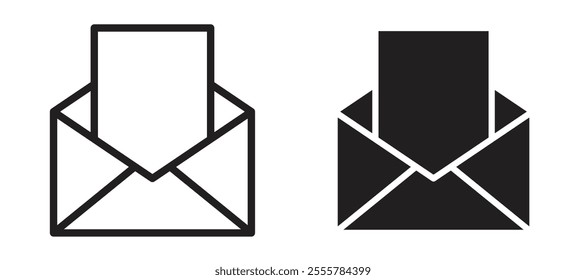 Envelope open vector icon set in black color.