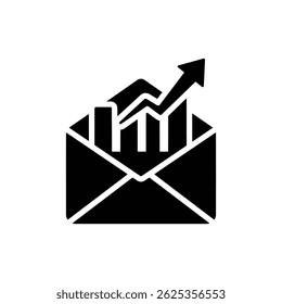 Envelope abrindo em gráfico e seta representando a comunicação de negócios e crescimento