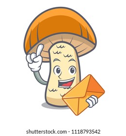 With envelope orange cap boletus mushroom character cartoon