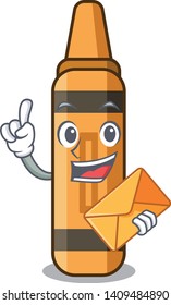With envelope orange crayon isolated character