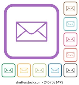 Envelope outline simple icons in color rounded square frames on white background