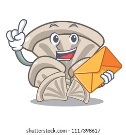 With envelope oyster mushroom character cartoon