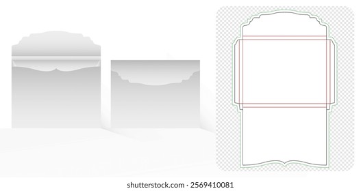 envelope packaging die cut template design with thickness isolated white backgrounds for your message, packaging branding, products compartments unique designs, minimalist conceptual holder invitation