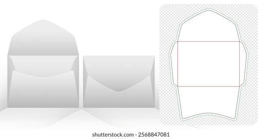 envelope packaging die cut templates design. 3d mock up wrapping envelopes for your message, packaging branding, products compartments unique designs, minimalist conceptual holder, wedding invitations