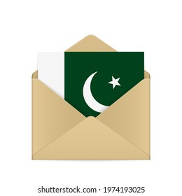 Envelope with Pakistan flag on a white background. Vector illustration.