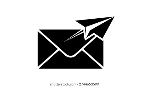 Envelope with paper airplane emerging from it