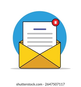 Envelope with Paper and Bell Notification Sign Vector Illustration. Newsletter Concept Design