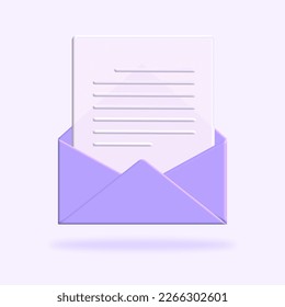 Sobre con el icono de documentos en papel. Ilustraciones de vectores 3D.