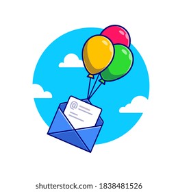 Envelope And Paper Flying With Balloons Cartoon Vector Icon Illustration. Office Equipment Icon Concept Isolated Premium Vector. Flat Cartoon Style