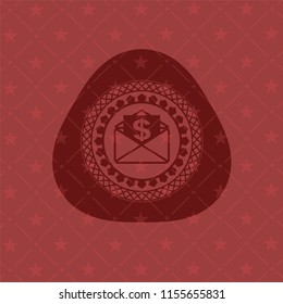envelope with paper with money symbol inside icon inside retro style red emblem