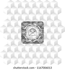 envelope with paper with money symbol inside icon inside grey emblem. Retro with geometric cube white background
