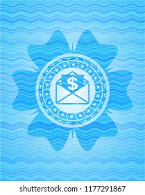 envelope with paper with money symbol inside icon inside water concept emblem background.