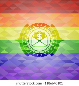 envelope with paper with money symbol inside icon inside lgbt colors emblem 