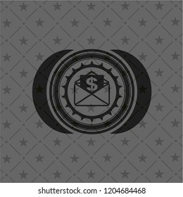 envelope with paper with money symbol inside icon inside dark emblem