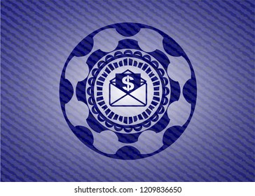 envelope with paper with money symbol inside icon with jean texture