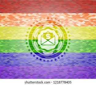 envelope with paper with money symbol inside icon inside lgbt colors emblem 