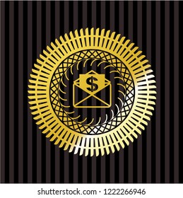envelope with paper with money symbol inside icon inside gold badge