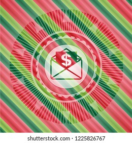 envelope with paper with money symbol inside icon inside christmas colors style badge.