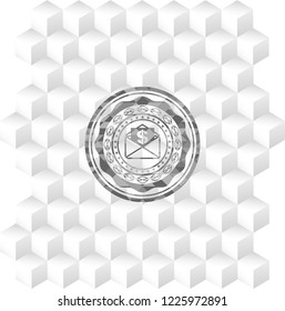 envelope with paper with money symbol inside icon inside retro style grey emblem with geometric cube white background