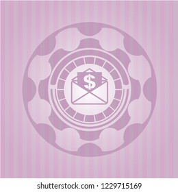 envelope with paper with money symbol inside icon inside pink emblem