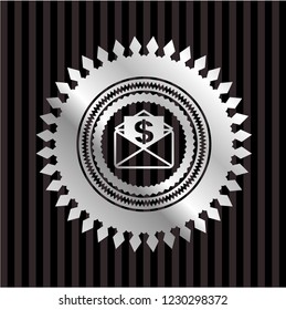 envelope with paper with money symbol inside icon inside silvery badge