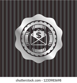 envelope with paper with money symbol inside icon inside silver emblem