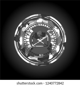 envelope with paper with money symbol inside icon on grey camouflaged texture