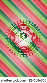envelope with paper with money symbol inside icon inside christmas emblem.