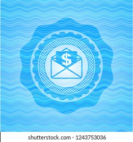 envelope with paper with money symbol inside icon inside water concept style badge.