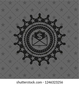 envelope with paper with money symbol inside icon inside black badge