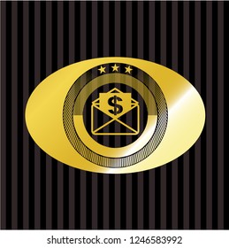 envelope with paper with money symbol inside icon inside shiny emblem