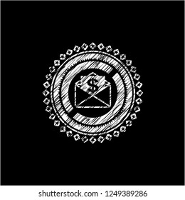 envelope with paper with money symbol inside icon drawn chalk emblem, retro style, chalk or chalkboard texture