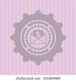 envelope with paper with money symbol inside icon inside pink emblem
