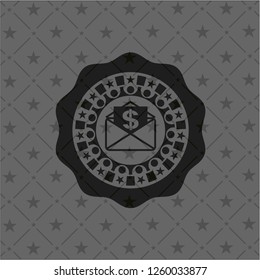 envelope with paper with money symbol inside icon inside dark badge