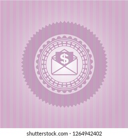 envelope with paper with money symbol inside icon inside pink emblem