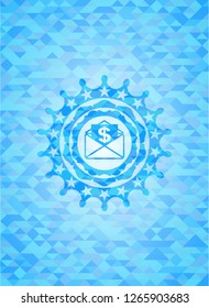 envelope with paper with money symbol inside icon inside sky blue emblem. Mosaic background