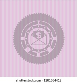 envelope with paper with money symbol inside icon inside vintage pink emblem